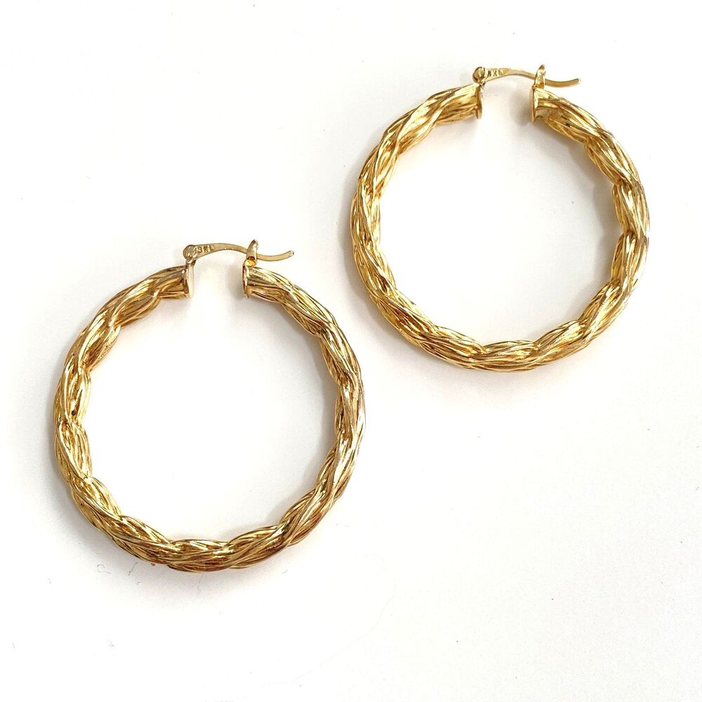 Vintage SKL Gold Tone Twisted Rope Hoop Earrings 1.75 Inch Signed